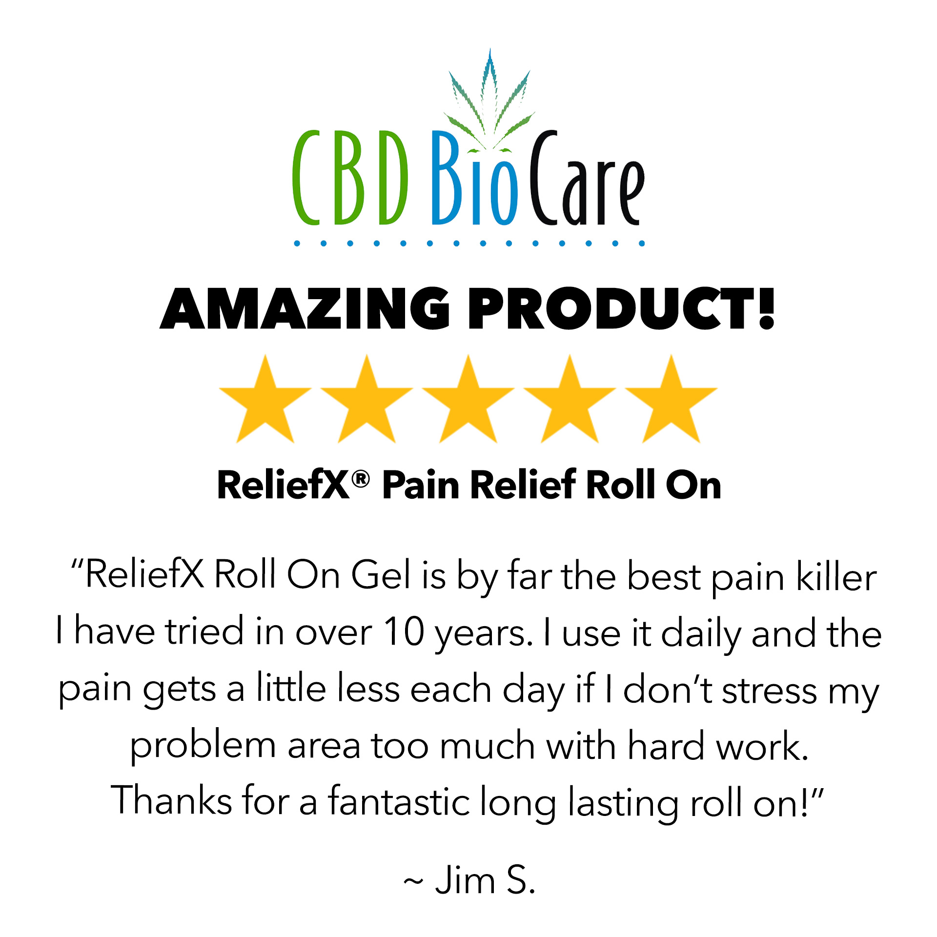 5-star review: Amazing Product — ReliefX Pain Relief Roll On