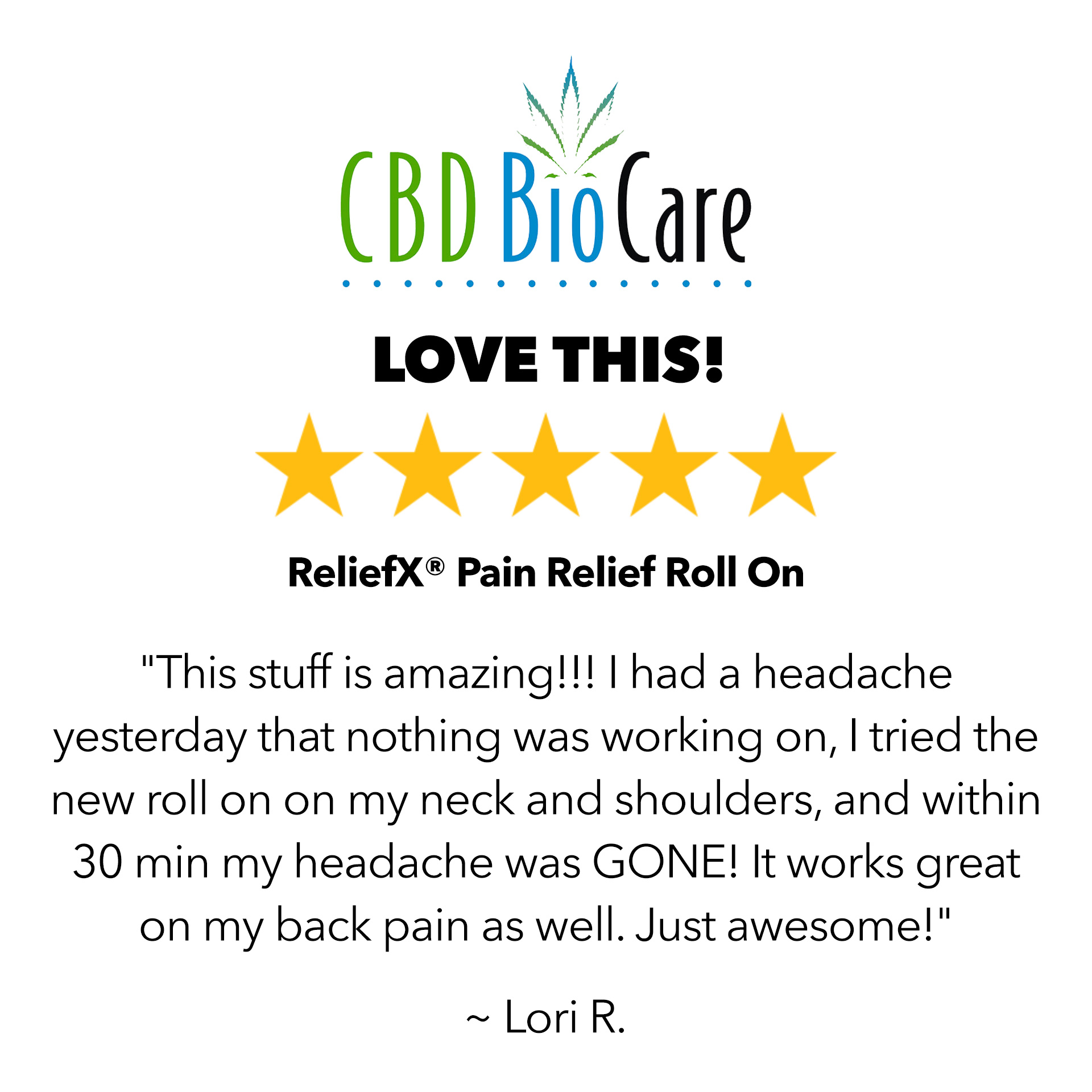 5-star review: Love This — ReliefX Pain Relief Roll On